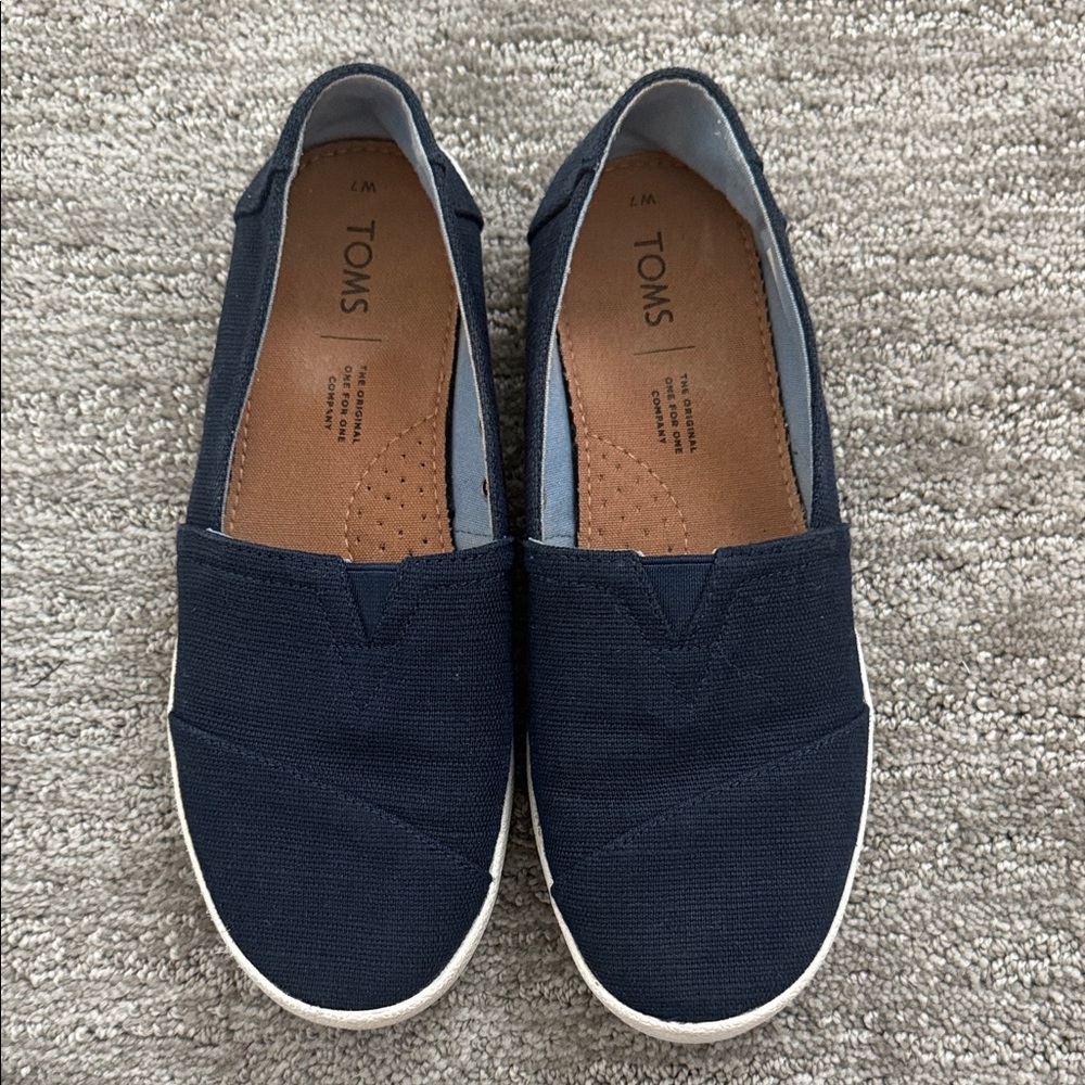 TOMS Navy Canvas Slip-On Shoes